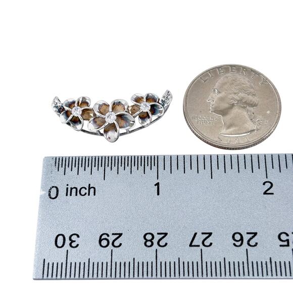 Vintage Sterling Silver 925 Cubic Zirconia Plumeria Slide Pendant - Picture 6 of 7